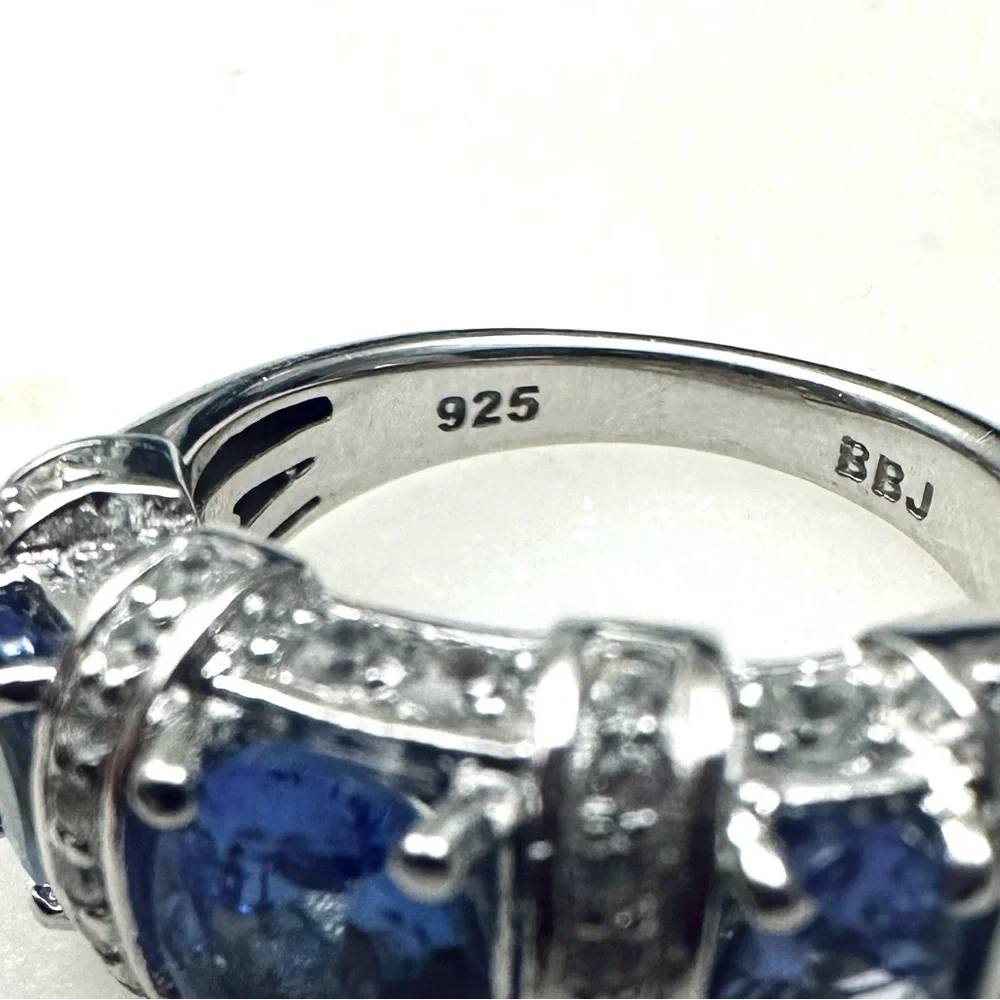 3 Stone Blue Tanzanite | White Zircon Rhodium over Sterling Silver Ring 2.44ctw